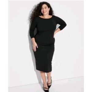 Wild Fable Women's  Dress Black Long Sleeve Knit Midi NWT‎ M Stretchy Medium